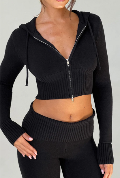 Portia Knit Hoodie Set Black