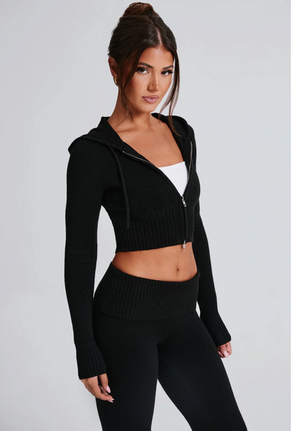 Portia Knit Hoodie Set Black