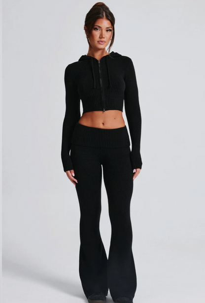 Portia Knit Hoodie Set Black