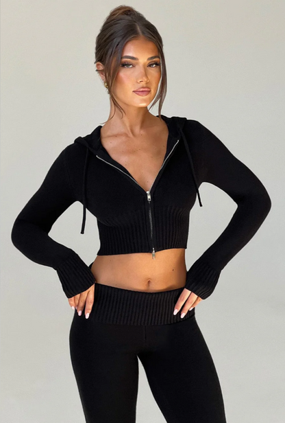 Portia Knit Hoodie Set Black