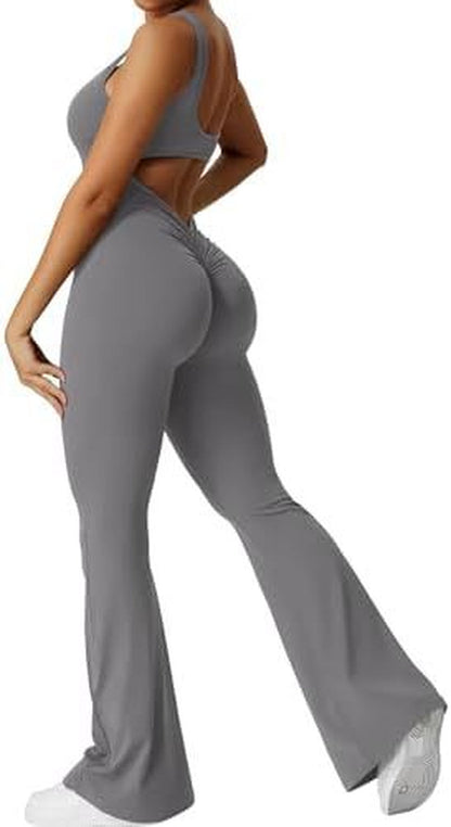 Yeoreo Women Workout Flare Jumpsuits Sexy Backless Gym Bodyc