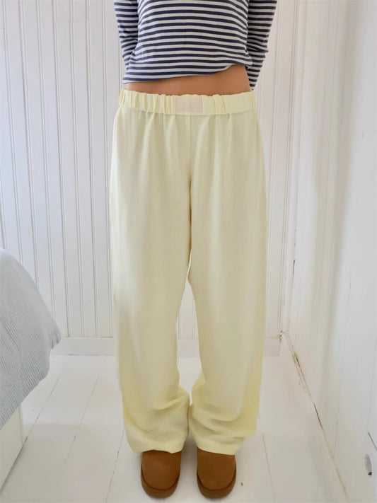 Fashion Striped Print Long Pant Women New Trendy Elastic Waist Wide Leg Slouchy Pants Casual Famale Straight Trousers 2024 Chic